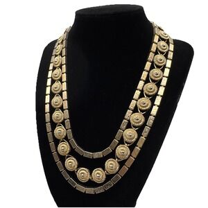 Vendome Etruscan Style Necklace Gold Tone Layered Multi Strand Vintage 16" - 19"